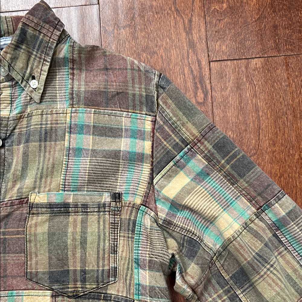 Tailor Vintage Plaid Patchwork Button Down Shirt,… - image 5